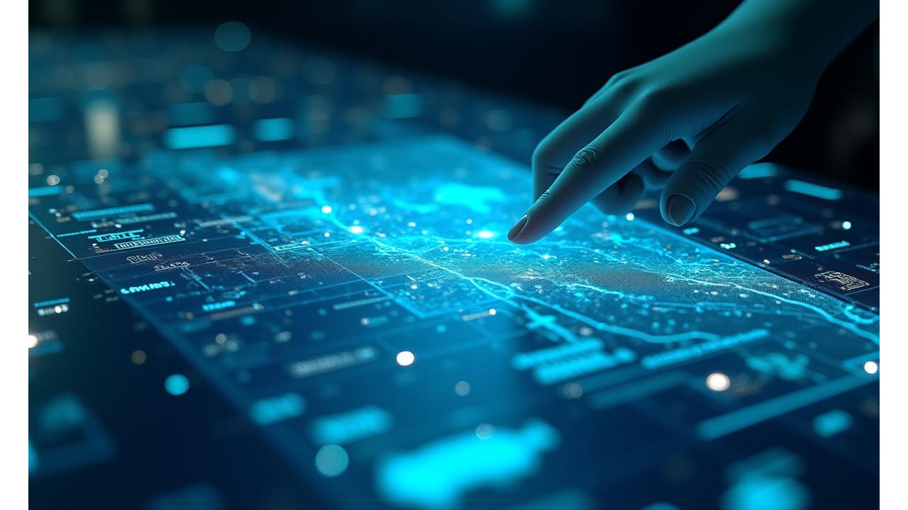 海洋データ可視化ダッシュボード。様々なデータポイントとグラフが統合され、未来の漁場予測や海流、水温の変化を示す